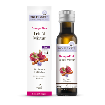 Omega Pink - Mieszanka z Olejem Lnianym (Malina, Cynamon, Kurkuma) BIO 100 ml