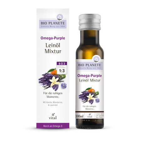 Omega Purple - Mieszanka z Olejem Lnianym (Mandarynka, Wanilia, Lawenda) BIO 100 ml