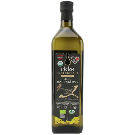 Olej Rzepakowy Do Gotowania i Smażenia Tłoczony Na Zimno Omega-3 BIO 1 l