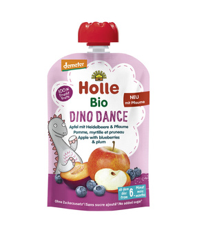 Mus Tańczący Dinozaur (Jabłko - Borówka - Śliwka) Bez Dodatku Cukrów Bezglutenowy Od 6 Miesiąca Demeter BIO (5 szt x 100 g)