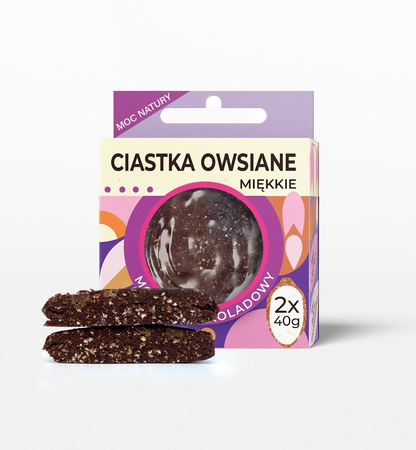 Ciastka Owsiane Miękkie Mocno Czekoladowe Bez Dodatku Cukru Bezglutenowe (2 x 40 g) 80 g