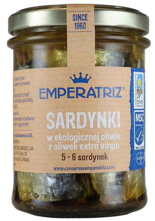 Sardynki Europejskie w BIO oliwie z oliwek Extra Virgin 190 g (133 g) (Słoik)