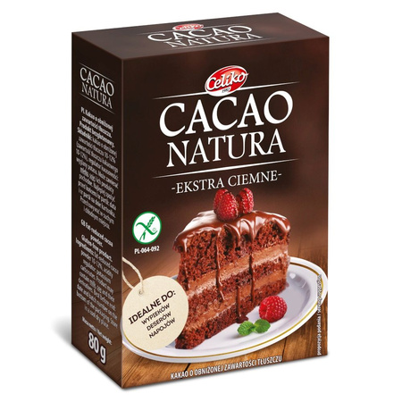 Kakao w Proszku o Obniżonej Zawartości Tłuszczu Ekstra Ciemne Bezglutenowe (4 szt x 80 g)