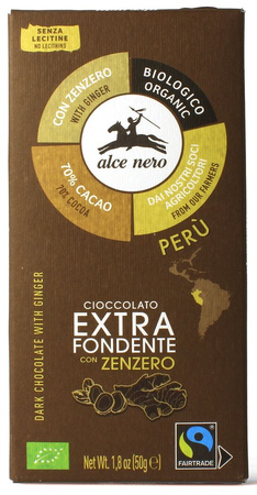 Czekolada Gorzka z Imbirem Fair Trade Bezglutenowa BIO 50 g