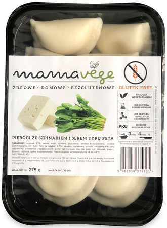 Pierogi Ze Szpinakiem i Serem Typu Feta Bezglutenowe 275 g