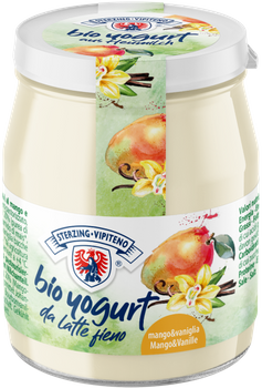 Jogurt Mango - Wanilia z Mleka Siennego Bezglutenowy BIO (Słoik) - Sterzing (4 szt x 150 g)