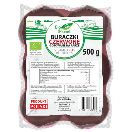 Buraczki Czerwone Gotowane Na Parze BIO (Polska) (Około 0,50 kg) (4 szt x 500 g)