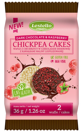 Wafle z Ciecierzycy w Czekoladzie Deserowej z Maliną Bezglutenowe (10 szt x 36 g)