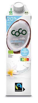 Coconut Milk - Napój Kokosowy Do Picia 2 % Tłuszczu Bez Dodatku Cukrów Fair Trade BIO (2 szt x 1 l)