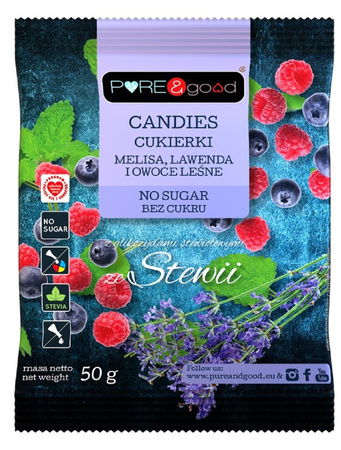 Cukierki z Melisą, Lawendą i Owocami Leśnymi Ze Stewią Bez Cukru (5 szt x 50 g)