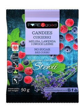 Cukierki z Melisą, Lawendą i Owocami Leśnymi Ze Stewią Bez Cukru (5 szt x 50 g)