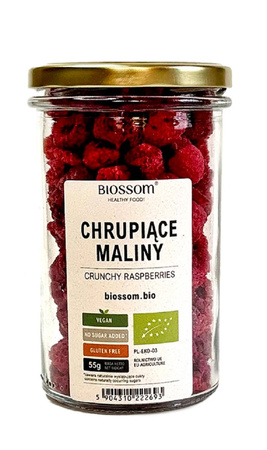 Maliny Liofilizowane Chrupiące Bezglutenowe BIO 55 g